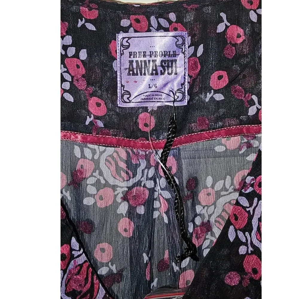 New FP x Anna Sui Cassiel Printed Jumpsuit  $298 LARGE Wide-Leg Floral